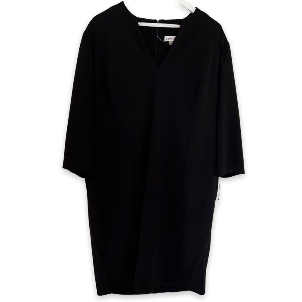 NEW Calvin Klein Black 3/4 Sleeve V Neck Sheath Dress Plus Size 24W - Picture 2 of 11